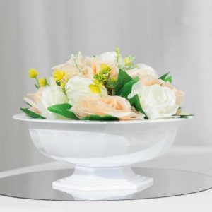 Glass & Metal Floral Vases |   3 Pack White Roman Style Footed Compote Flower Bowl Vase, 10″ Round Decorative Plastic Pedestal Vase Table Centerpiece Chargers & Centerpieces Glass & Metal Floral Vases