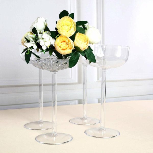 Glass & Metal Floral Vases |   4 Pack 18″ Long Stem Clear Plastic Champagne Glass Flower Vases With Fillable Stems, Wedding Centerpieces Chargers & Centerpieces Glass & Metal Floral Vases