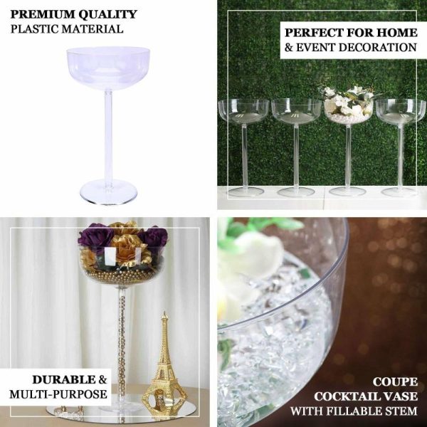 Glass & Metal Floral Vases |   4 Pack 18″ Long Stem Clear Plastic Champagne Glass Flower Vases With Fillable Stems, Wedding Centerpieces Chargers & Centerpieces Glass & Metal Floral Vases