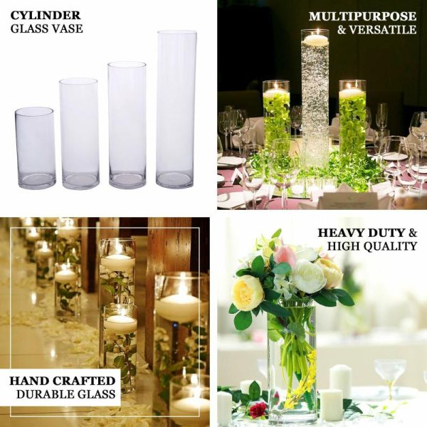 Glass & Metal Floral Vases |   6 Pack 20″ Tall Heavy Duty Clear Cylinder Glass Flower Vases Chargers & Centerpieces Glass & Metal Floral Vases