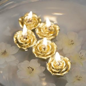 LED & Wax Candles |   12 Pack 1″ Gold Mini Rose Flower Floating Candles Wedding Vase Fillers LED & Wax Candles Gold