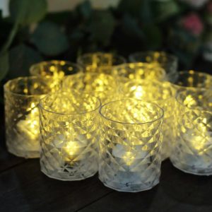 LED & Wax Candles |   12 Pack 3″ Clear Acrylic Diamond Whiskey Glass LED Votive Candle Lamps, Warm White Battery Operated Tealight Candle Holder Sets LED & Wax Candles LED & Wax Candles