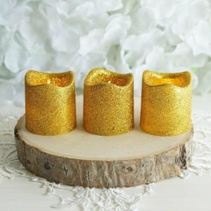 LED & Wax Candles |   12 Pack Gold Glittered Flameless LED Votive Candles, Battery Operated Reusable Candles LED & Wax Candles Gold