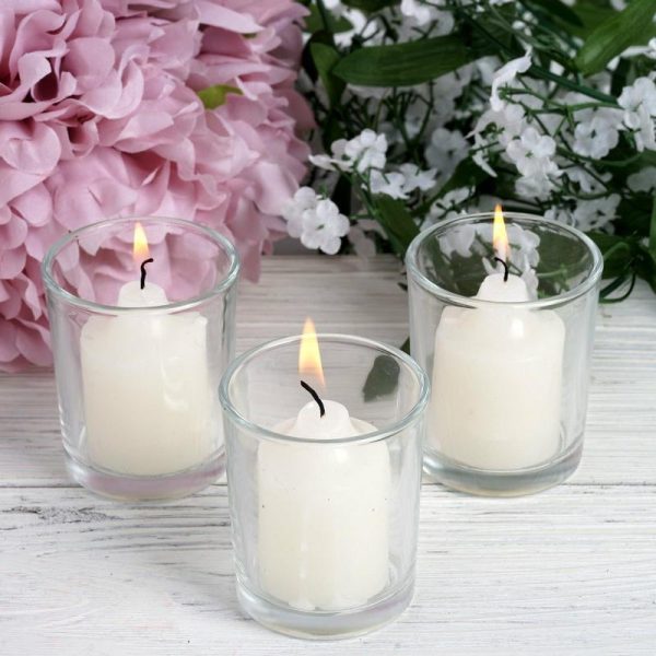 LED & Wax Candles |   12 Pack Ivory Votive Candle and Clear Glass Votive Holder Candle Set LED & Wax Candles Ivory