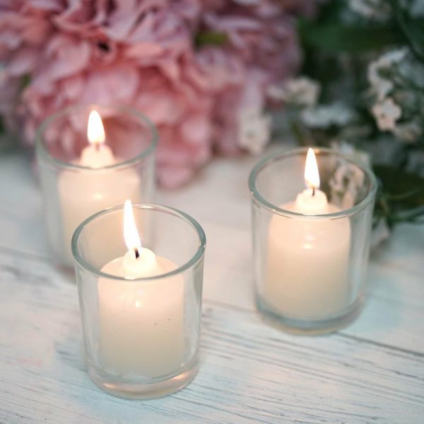 LED & Wax Candles |   12 Pack Ivory Votive Candle and Clear Glass Votive Holder Candle Set LED & Wax Candles Ivory