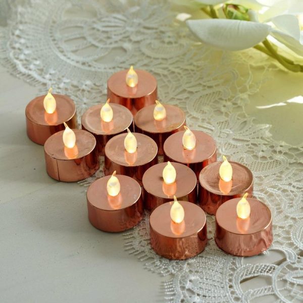 LED & Wax Candles |   12 Pack Metallic Rose Gold Flameless LED Tealight Candles, Battery Operated Reusable Candles LED & Wax Candles Blush