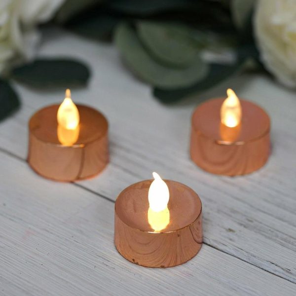 LED & Wax Candles |   12 Pack Metallic Rose Gold Flameless LED Tealight Candles, Battery Operated Reusable Candles LED & Wax Candles Blush