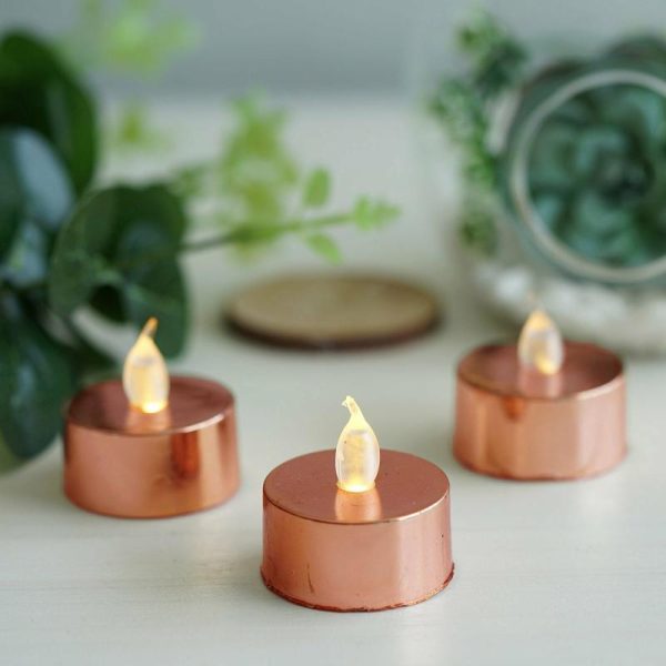 LED & Wax Candles |   12 Pack Metallic Rose Gold Flameless LED Tealight Candles, Battery Operated Reusable Candles LED & Wax Candles Blush