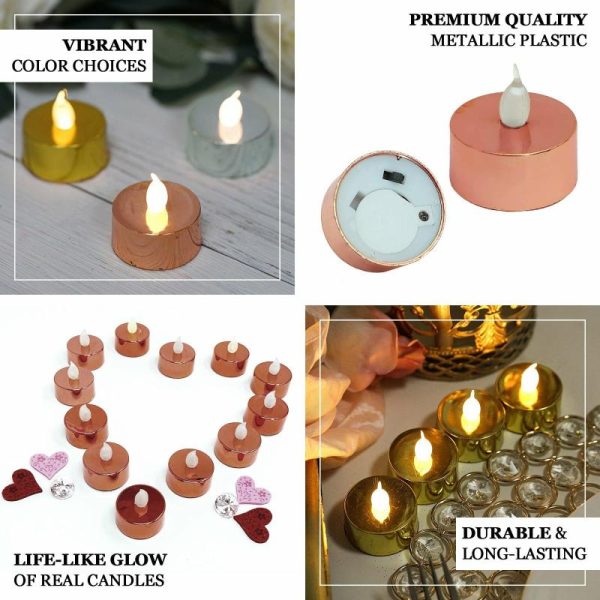 LED & Wax Candles |   12 Pack Metallic Rose Gold Flameless LED Tealight Candles, Battery Operated Reusable Candles LED & Wax Candles Blush