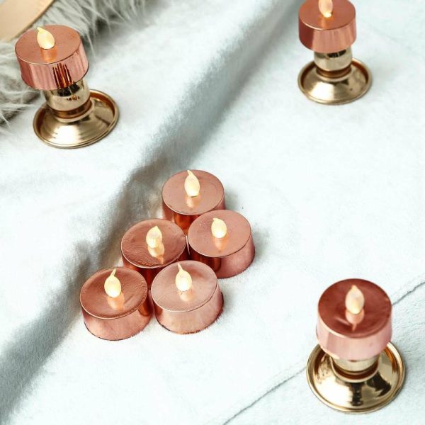 LED & Wax Candles |   12 Pack Metallic Rose Gold Flameless LED Tealight Candles, Battery Operated Reusable Candles LED & Wax Candles Blush