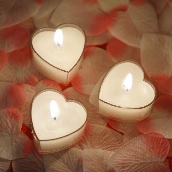 LED & Wax Candles |   12 Pack Mini White Heart Shaped Tealight Candles, Valentines Decor LED & Wax Candles LED & Wax Candles