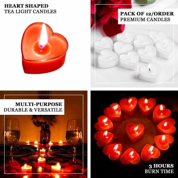 LED & Wax Candles |   12 Pack Mini White Heart Shaped Tealight Candles, Valentines Decor LED & Wax Candles LED & Wax Candles