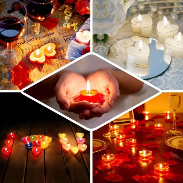 LED & Wax Candles |   12 Pack Mini White Heart Shaped Tealight Candles, Valentines Decor LED & Wax Candles LED & Wax Candles