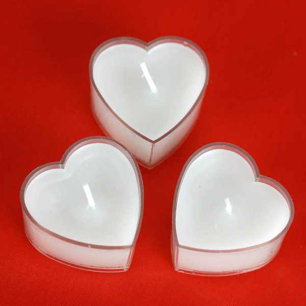 LED & Wax Candles |   12 Pack Mini White Heart Shaped Tealight Candles, Valentines Decor LED & Wax Candles LED & Wax Candles