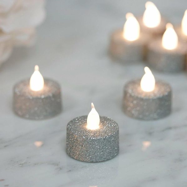 LED & Wax Candles |   12 Pack Silver Glittered Flameless LED Tealight Candles, Battery Operated Reusable Candles LED & Wax Candles LED & Wax Candles