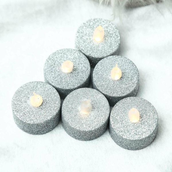 LED & Wax Candles |   12 Pack Silver Glittered Flameless LED Tealight Candles, Battery Operated Reusable Candles LED & Wax Candles LED & Wax Candles