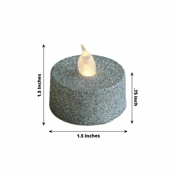 LED & Wax Candles |   12 Pack Silver Glittered Flameless LED Tealight Candles, Battery Operated Reusable Candles LED & Wax Candles LED & Wax Candles