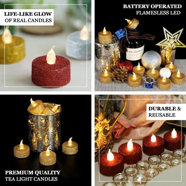 LED & Wax Candles |   12 Pack Silver Glittered Flameless LED Tealight Candles, Battery Operated Reusable Candles LED & Wax Candles LED & Wax Candles