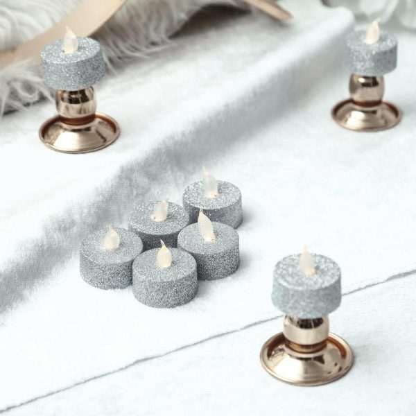 LED & Wax Candles |   12 Pack Silver Glittered Flameless LED Tealight Candles, Battery Operated Reusable Candles LED & Wax Candles LED & Wax Candles