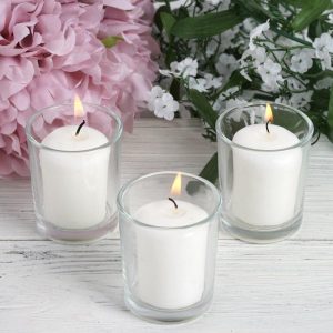 LED & Wax Candles |   12 Pack White Votive Candle and Clear Glass Votive Holder Candle Set LED & Wax Candles LED & Wax Candles