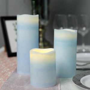 LED & Wax Candles |   Set of 3 Blue Flameless LED Pillar Candles, Remote Operated Battery Powered – 4″, 6″, 8″ LED & Wax Candles Blue