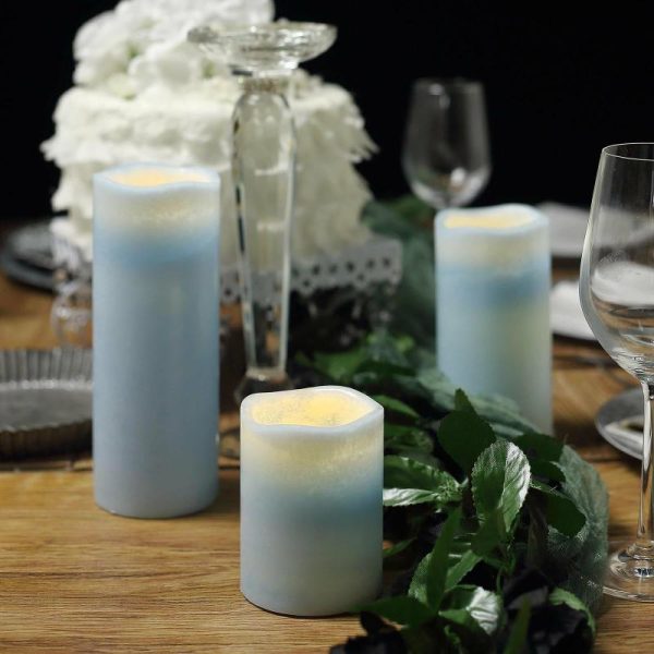 LED & Wax Candles |   Set of 3 Blue Flameless LED Pillar Candles, Remote Operated Battery Powered – 4″, 6″, 8″ LED & Wax Candles Blue