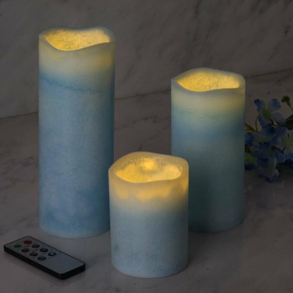 LED & Wax Candles |   Set of 3 Blue Flameless LED Pillar Candles, Remote Operated Battery Powered – 4″, 6″, 8″ LED & Wax Candles Blue