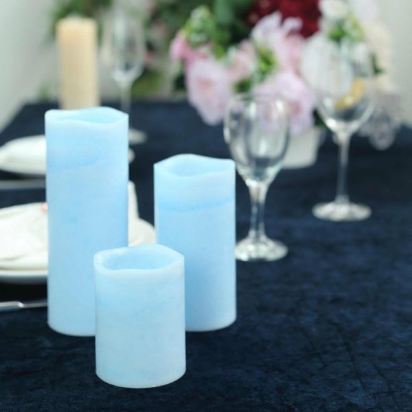 LED & Wax Candles |   Set of 3 Blue Flameless LED Pillar Candles, Remote Operated Battery Powered – 4″, 6″, 8″ LED & Wax Candles Blue