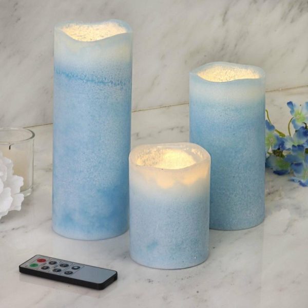 LED & Wax Candles |   Set of 3 Blue Flameless LED Pillar Candles, Remote Operated Battery Powered – 4″, 6″, 8″ LED & Wax Candles Blue