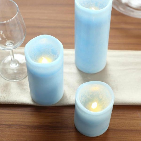 LED & Wax Candles |   Set of 3 Blue Flameless LED Pillar Candles, Remote Operated Battery Powered – 4″, 6″, 8″ LED & Wax Candles Blue