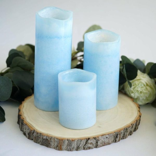 LED & Wax Candles |   Set of 3 Blue Flameless LED Pillar Candles, Remote Operated Battery Powered – 4″, 6″, 8″ LED & Wax Candles Blue