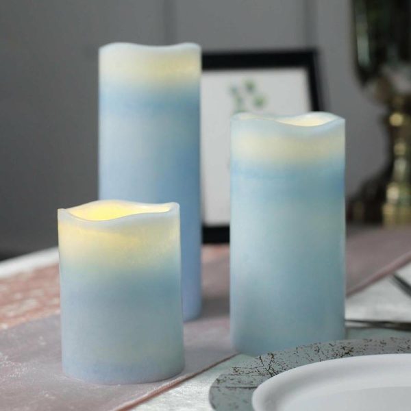 LED & Wax Candles |   Set of 3 Blue Flameless LED Pillar Candles, Remote Operated Battery Powered – 4″, 6″, 8″ LED & Wax Candles Blue