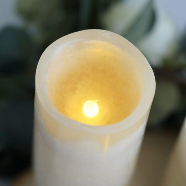 LED & Wax Candles |   Set of 3 Ivory Flameless LED Pillar Candles, Remote Operated Battery Powered – 4″, 6″, 8″ LED & Wax Candles Ivory