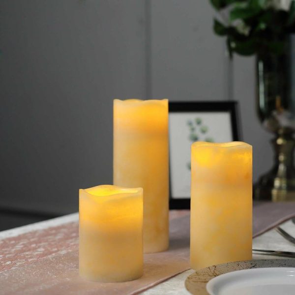 LED & Wax Candles |   Set of 3 Ivory Flameless LED Pillar Candles, Remote Operated Battery Powered – 4″, 6″, 8″ LED & Wax Candles Ivory