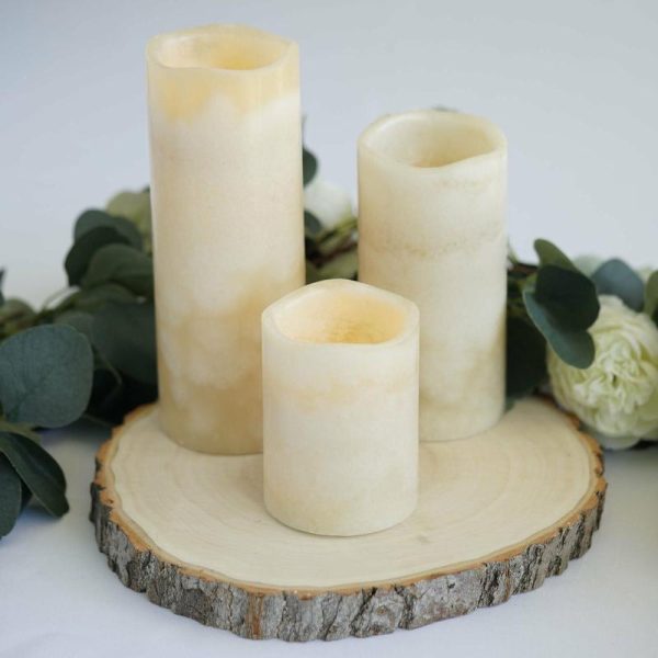 LED & Wax Candles |   Set of 3 Ivory Flameless LED Pillar Candles, Remote Operated Battery Powered – 4″, 6″, 8″ LED & Wax Candles Ivory