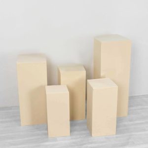 Pedestal Prop Covers |   Set of 5 Beige Rectangular Stretch Fitted Pedestal Pillar Prop Covers, Spandex Plinth Display Box Stand Covers – 160 GSM Event Props Beige