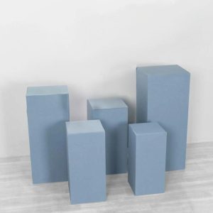 Pedestal Prop Covers |   Set of 5 Dusty Blue Rectangular Stretch Fitted Pedestal Pillar Prop Covers, Spandex Plinth Display Box Stand Covers – 160 GSM Event Props Dusty Blue