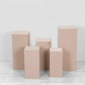 Pedestal Prop Covers |   Set of 5 Nude Rectangular Stretch Fitted Pedestal Pillar Prop Covers, Spandex Plinth Display Box Stand Covers – 160 GSM Event Props Natural