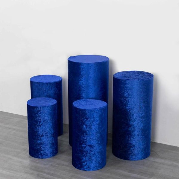 Pedestal Prop Covers |   Set of 5 Royal Blue Crushed Velvet Cylinder Pillar Prop Covers, Premium Pedestal Plinth Display Box Stand Covers Event Props Pedestal Prop Covers