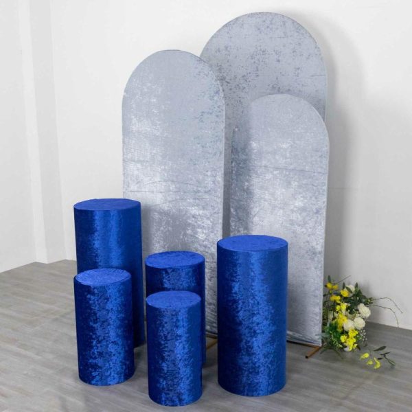 Pedestal Prop Covers |   Set of 5 Royal Blue Crushed Velvet Cylinder Pillar Prop Covers, Premium Pedestal Plinth Display Box Stand Covers Event Props Pedestal Prop Covers