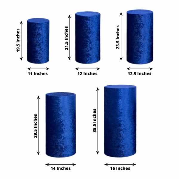 Pedestal Prop Covers |   Set of 5 Royal Blue Crushed Velvet Cylinder Pillar Prop Covers, Premium Pedestal Plinth Display Box Stand Covers Event Props Pedestal Prop Covers