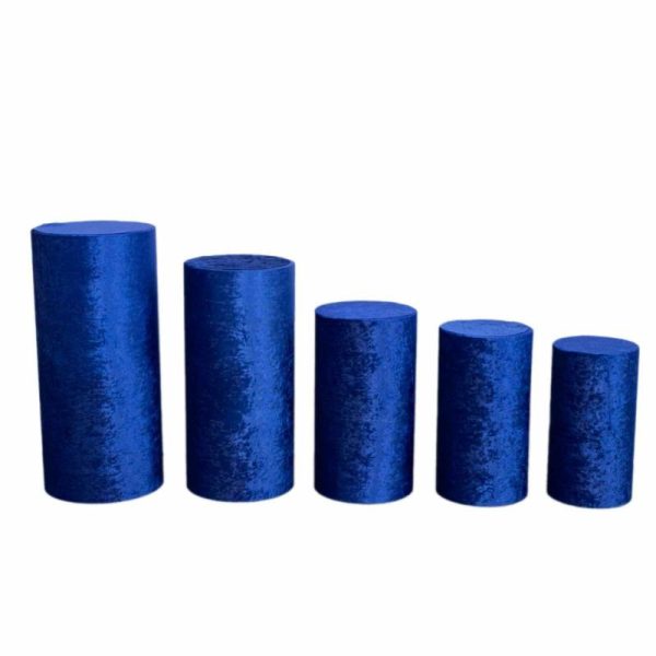 Pedestal Prop Covers |   Set of 5 Royal Blue Crushed Velvet Cylinder Pillar Prop Covers, Premium Pedestal Plinth Display Box Stand Covers Event Props Pedestal Prop Covers