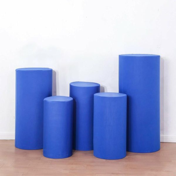 Pedestal Prop Covers |   Set of 5 Royal Blue Cylinder Stretch Fitted Pedestal Pillar Prop Covers, Spandex Plinth Display Box Stand Covers – 160 GSM Event Props Pedestal Prop Covers