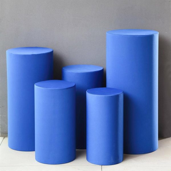 Pedestal Prop Covers |   Set of 5 Royal Blue Cylinder Stretch Fitted Pedestal Pillar Prop Covers, Spandex Plinth Display Box Stand Covers – 160 GSM Event Props Pedestal Prop Covers