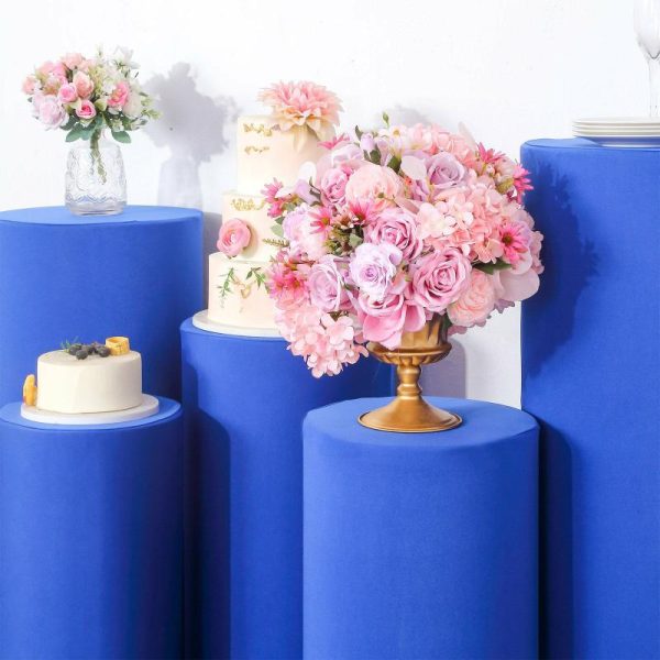 Pedestal Prop Covers |   Set of 5 Royal Blue Cylinder Stretch Fitted Pedestal Pillar Prop Covers, Spandex Plinth Display Box Stand Covers – 160 GSM Event Props Pedestal Prop Covers