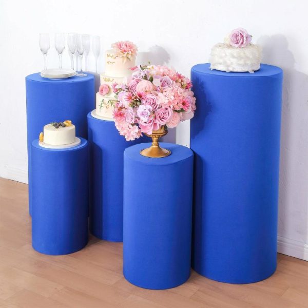 Pedestal Prop Covers |   Set of 5 Royal Blue Cylinder Stretch Fitted Pedestal Pillar Prop Covers, Spandex Plinth Display Box Stand Covers – 160 GSM Event Props Pedestal Prop Covers