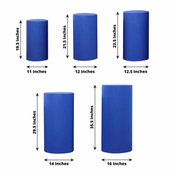 Pedestal Prop Covers |   Set of 5 Royal Blue Cylinder Stretch Fitted Pedestal Pillar Prop Covers, Spandex Plinth Display Box Stand Covers – 160 GSM Event Props Pedestal Prop Covers