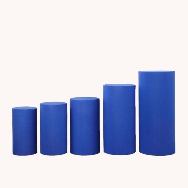 Pedestal Prop Covers |   Set of 5 Royal Blue Cylinder Stretch Fitted Pedestal Pillar Prop Covers, Spandex Plinth Display Box Stand Covers – 160 GSM Event Props Pedestal Prop Covers