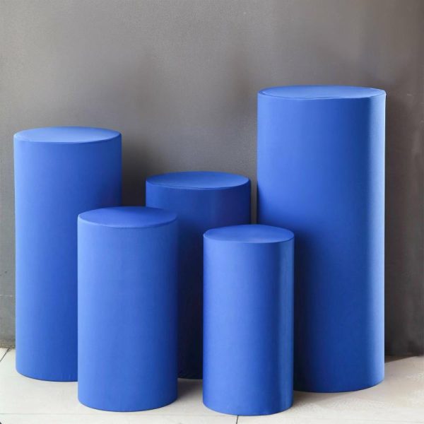 Pedestal Prop Covers |   Set of 5 Royal Blue Cylinder Stretch Fitted Pedestal Pillar Prop Covers, Spandex Plinth Display Box Stand Covers – 160 GSM Event Props Pedestal Prop Covers