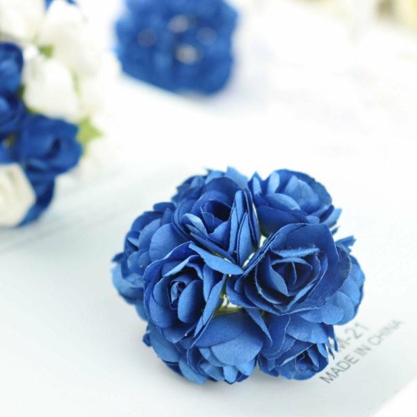 Planters & Supplies |   144 Pack Navy Blue Paper Mini Craft Roses, DIY Craft Flowers With Wired Stem Artificial Flowers & Greens Navy Blue